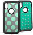 2x Decal style Skin Wrap Set compatible with Otterbox Defender iPhone X and Xs Case - Kearas Polka Dots Mint And Gray (CASE NOT INCLUDED)