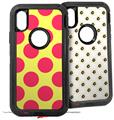 2x Decal style Skin Wrap Set compatible with Otterbox Defender iPhone X and Xs Case - Kearas Polka Dots Pink And Yellow (CASE NOT INCLUDED)