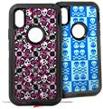 2x Decal style Skin Wrap Set compatible with Otterbox Defender iPhone X and Xs Case - Splatter Girly Skull Pink (CASE NOT INCLUDED)