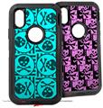 2x Decal style Skin Wrap Set compatible with Otterbox Defender iPhone X and Xs Case - Skull Patch Pattern Blue (CASE NOT INCLUDED)