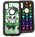 2x Decal style Skin Wrap Set compatible with Otterbox Defender iPhone X and Xs Case - Cartoon Skull Green (CASE NOT INCLUDED)