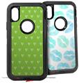 2x Decal style Skin Wrap Set compatible with Otterbox Defender iPhone X and Xs Case - Hearts Green On White (CASE NOT INCLUDED)