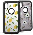 2x Decal style Skin Wrap Set compatible with Otterbox Defender iPhone X and Xs Case - Lemon Leaves White (CASE NOT INCLUDED)