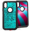 2x Decal style Skin Wrap Set compatible with Otterbox Defender iPhone X and Xs Case - Folder Doodles Neon Teal (CASE NOT INCLUDED)