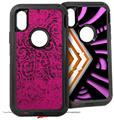 2x Decal style Skin Wrap Set compatible with Otterbox Defender iPhone X and Xs Case - Folder Doodles Fuchsia (CASE NOT INCLUDED)
