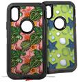 2x Decal style Skin Wrap Set compatible with Otterbox Defender iPhone X and Xs Case - Famingos and Flowers Pink (CASE NOT INCLUDED)