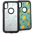 2x Decal style Skin Wrap Set compatible with Otterbox Defender iPhone X and Xs Case - Watercolor Leaves Blues (CASE NOT INCLUDED)