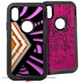 2x Decal style Skin Wrap Set compatible with Otterbox Defender iPhone X and Xs Case - Black Waves Orange Hot Pink (CASE NOT INCLUDED)