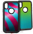 2x Decal style Skin Wrap Set compatible with Otterbox Defender iPhone X and Xs Case - Two Tone Waves Neon Teal Hot Pink (CASE NOT INCLUDED)