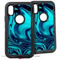 2x Decal style Skin Wrap Set compatible with Otterbox Defender iPhone X and Xs Case - Liquid Metal Chrome Neon Blue (CASE NOT INCLUDED)
