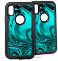 2x Decal style Skin Wrap Set compatible with Otterbox Defender iPhone X and Xs Case - Liquid Metal Chrome Neon Teal (CASE NOT INCLUDED)