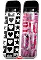Skin Decal Wrap 2 Pack for Smok Novo v1 Hearts And Stars Black and White VAPE NOT INCLUDED