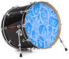 Decal Skin works with most 24" Bass Kick Drum Heads Skull Sketches Blue - DRUM HEAD NOT INCLUDED