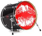 Decal Skin works with most 24" Bass Kick Drum Heads Big Kiss White on Red - DRUM HEAD NOT INCLUDED
