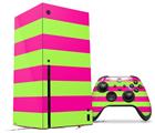 WraptorSkinz Skin Wrap compatible with the 2020 XBOX Series X Console and Controller Psycho Stripes Neon Green and Hot Pink (XBOX NOT INCLUDED)