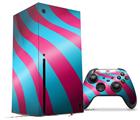 WraptorSkinz Skin Wrap compatible with the 2020 XBOX Series X Console and Controller Two Tone Waves Neon Teal Hot Pink (XBOX NOT INCLUDED)
