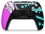 WraptorSkinz Skin Wrap compatible with the Sony PS5 DualSense Controller Black Waves Neon Teal Hot Pink (CONTROLLER NOT INCLUDED)