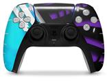 WraptorSkinz Skin Wrap compatible with the Sony PS5 DualSense Controller Black Waves Neon Teal Purple (CONTROLLER NOT INCLUDED)
