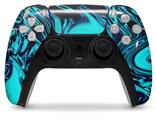 WraptorSkinz Skin Wrap compatible with the Sony PS5 DualSense Controller Liquid Metal Chrome Neon Blue (CONTROLLER NOT INCLUDED)