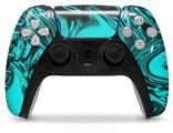 WraptorSkinz Skin Wrap compatible with the Sony PS5 DualSense Controller Liquid Metal Chrome Neon Teal (CONTROLLER NOT INCLUDED)