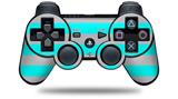 Sony PS3 Controller Decal Style Skin - Psycho Stripes Neon Teal and Gray (CONTROLLER NOT INCLUDED)