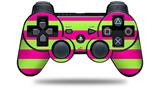 Sony PS3 Controller Decal Style Skin - Psycho Stripes Neon Green and Hot Pink (CONTROLLER NOT INCLUDED)