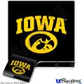 Decal Skin compatible with Sony PS3 Slim Iowa Hawkeyes Tigerhawk Oval 01 Gold on Black