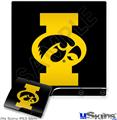 Decal Skin compatible with Sony PS3 Slim Iowa Hawkeyes Tigerhawk Oval 02 Gold on Black