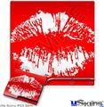 Decal Skin compatible with Sony PS3 Slim Big Kiss White on Red