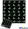 Decal Skin compatible with Sony PS3 Slim Pastel Butterflies Green on Black