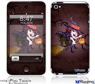 iPod Touch 4G Decal Style Vinyl Skin - Cute Halloween Witch on Broom with Cat and Jack O Lantern Pumpkin