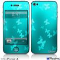 iPhone 4 Decal Style Vinyl Skin - Bokeh Butterflies Neon Teal (DOES NOT fit newer iPhone 4S)