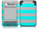Psycho Stripes Neon Teal and Gray - Decal Style Skin fits Amazon Kindle 3 Keyboard (with 6 inch display)