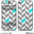 iPhone 4S Decal Style Vinyl Skin - Chevrons Gray And Aqua