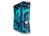 Decal Style Skin compatible with XBOX 360 Slim Vertical Liquid Metal Chrome Neon Blue