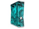 Decal Style Skin compatible with XBOX 360 Slim Vertical Liquid Metal Chrome Neon Teal