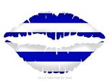 Psycho Stripes Blue and White - Kissing Lips Fabric Wall Skin Decal measures 24x15 inches