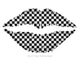 Checkered Canvas Black and White - Kissing Lips Fabric Wall Skin Decal measures 24x15 inches