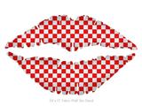 Checkered Canvas Red and White - Kissing Lips Fabric Wall Skin Decal measures 24x15 inches
