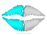 Ripped Colors Neon Teal Gray - Kissing Lips Fabric Wall Skin Decal measures 24x15 inches
