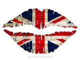 Painted Faded and Cracked Union Jack British Flag - Kissing Lips Fabric Wall Skin Decal measures 24x15 inches