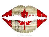 Painted Faded and Cracked Canadian Canada Flag - Kissing Lips Fabric Wall Skin Decal measures 24x15 inches