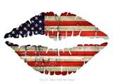 Painted Faded and Cracked USA American Flag - Kissing Lips Fabric Wall Skin Decal measures 24x15 inches