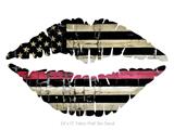 Painted Faded and Cracked Pink Line USA American Flag - Kissing Lips Fabric Wall Skin Decal measures 24x15 inches