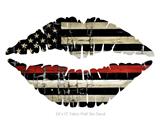 Painted Faded and Cracked Red Line USA American Flag - Kissing Lips Fabric Wall Skin Decal measures 24x15 inches