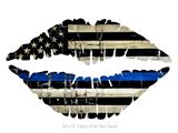 Painted Faded and Cracked Blue Line USA American Flag - Kissing Lips Fabric Wall Skin Decal measures 24x15 inches