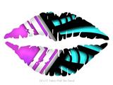 Black Waves Neon Teal Hot Pink - Kissing Lips Fabric Wall Skin Decal measures 24x15 inches