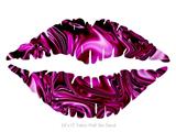 Liquid Metal Chrome Hot Pink Fuchsia - Kissing Lips Fabric Wall Skin Decal measures 24x15 inches
