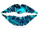 Liquid Metal Chrome Neon Blue - Kissing Lips Fabric Wall Skin Decal measures 24x15 inches