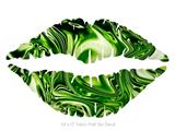 Liquid Metal Chrome Neon Green - Kissing Lips Fabric Wall Skin Decal measures 24x15 inches